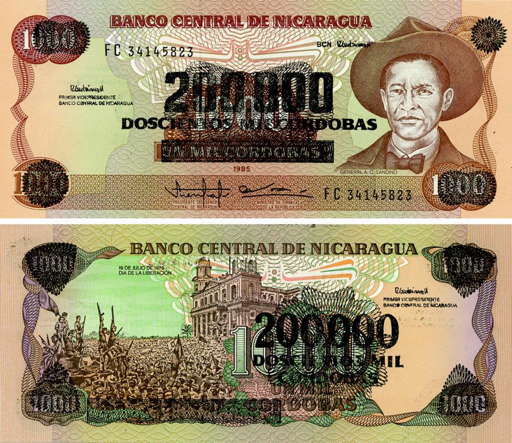 Коллекционная банкнота Никарагуа 20000 кордоб 1985/1990 UNC On 1000 Cordobas (P162)
