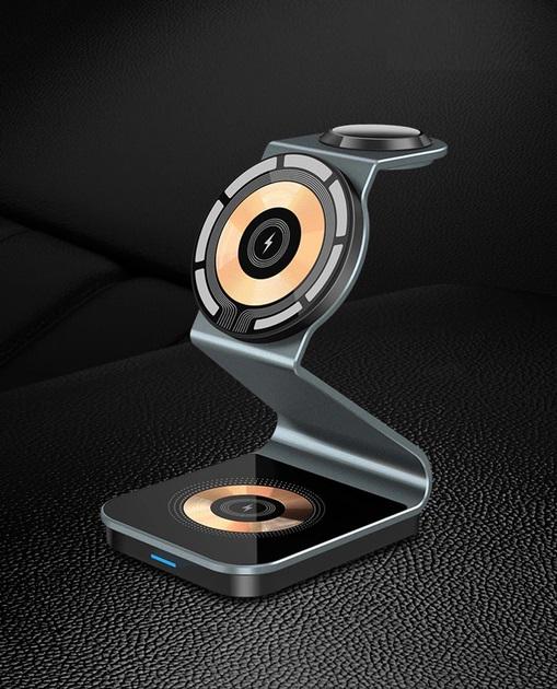 Док-станція JYD Metal 3в1 Magnetic Wireless Charger Grey - фото 4