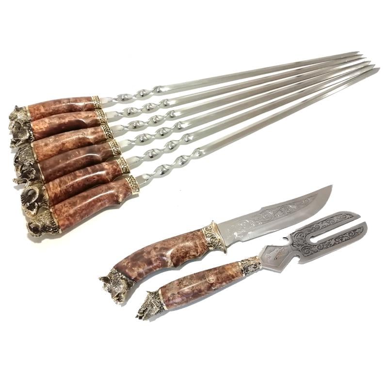 Набор для шашлыка в кожаном колчане Звери с ножом и вилкой 70х28 см 25 см (187-2011) Набор для шашлыка в кожаном колчане Звери с ножом и вилкой 70х28 см 25 см (187-2011)