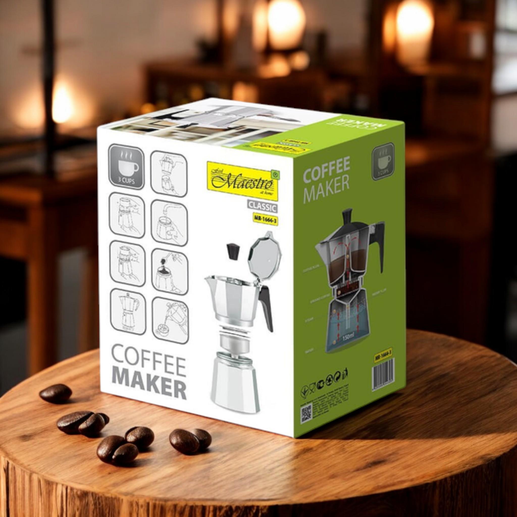 Кофеварка гейзерная Espresso Moka Maestro MR-1666-3 на 3 чашки алюминиевая 150 мл Silver (G_MR1666/3Silver) - фото 6 Кофеварка гейзерная Espresso Moka Maestro MR-1666-3 на 3 чашки алюминиевая 150 мл Silver (G_MR1666/3Silver) - фото 6