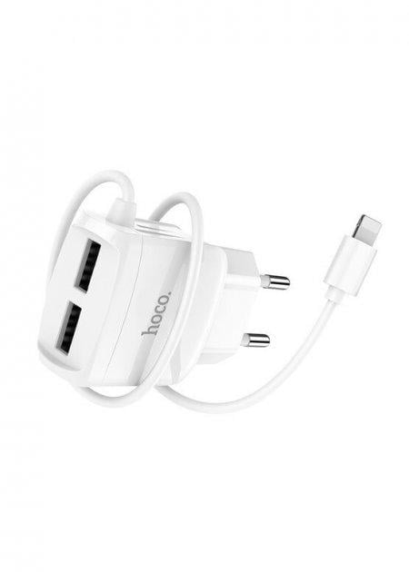 Устройство сетевое зарядное Hoco C59A Mega joy double port 2 Usb и lightning Белый