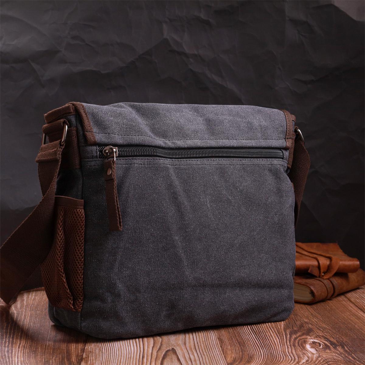 Мужская сумка для ноутбука Vintage Bag 22200 из плотного текстиля 13" Черный - фото 8