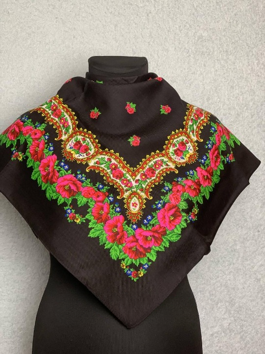 Платок шерстяной Красные маки Черный (29439585)