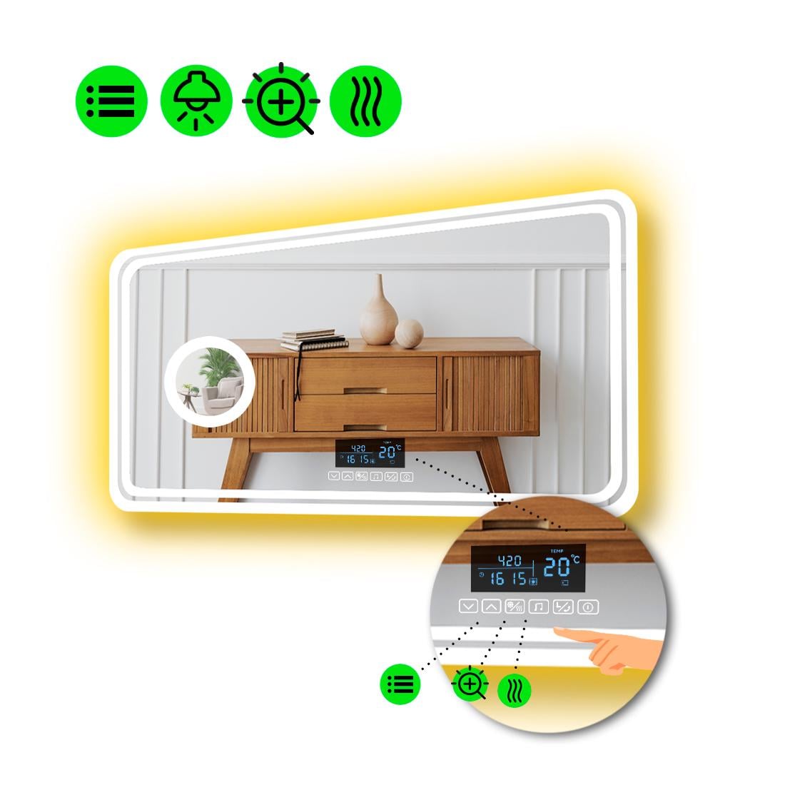 Зеркало с LED подсветкой Ottavia с Smart-блоком и подогревом 100x70 см (8995237)