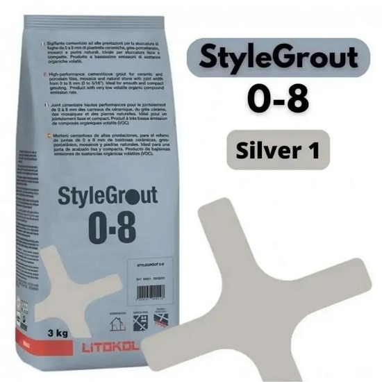 Затирка для плитки цементная Litokol StyleGrout 0-8 3 кг Silver 1 (SG08SLV10063)