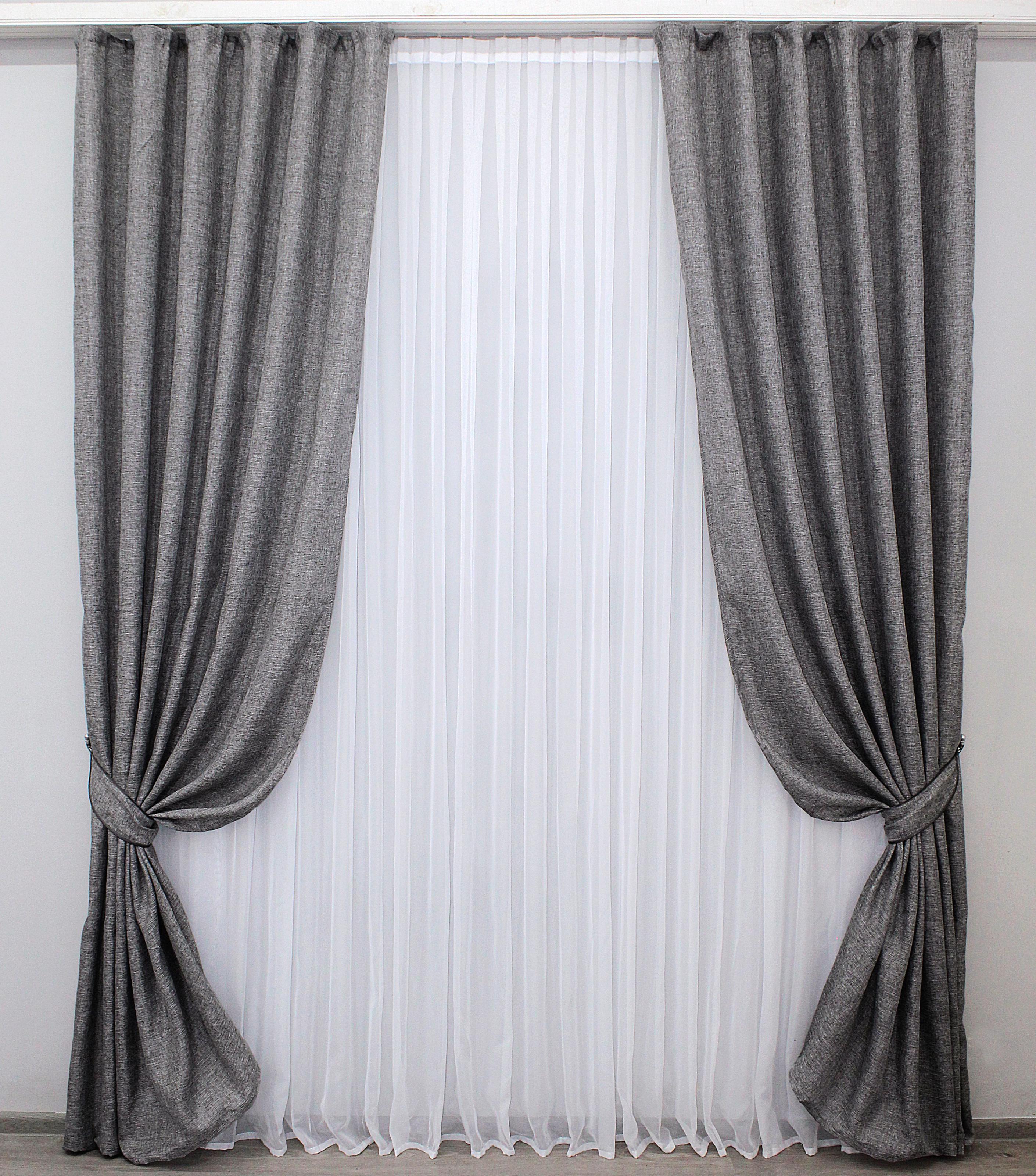 Комплект штор VR-Textil Мешковина № 108ш лен 100х270 см 2 шт. Серый (31-033)