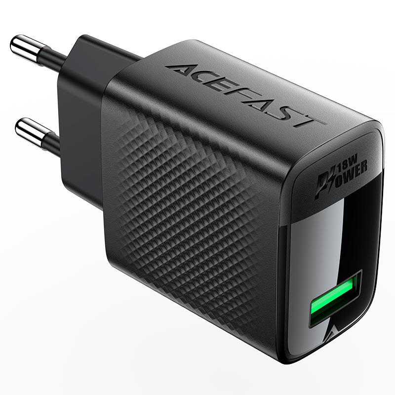 Зарядний пристрій для телефонів з кабелем Acefast A90 QC18W GaN single USB-A charger set P3 EU Black (24690) - фото 3 Зарядний пристрій для телефонів з кабелем Acefast A90 QC18W GaN single USB-A charger set P3 EU Black (24690) - фото 3