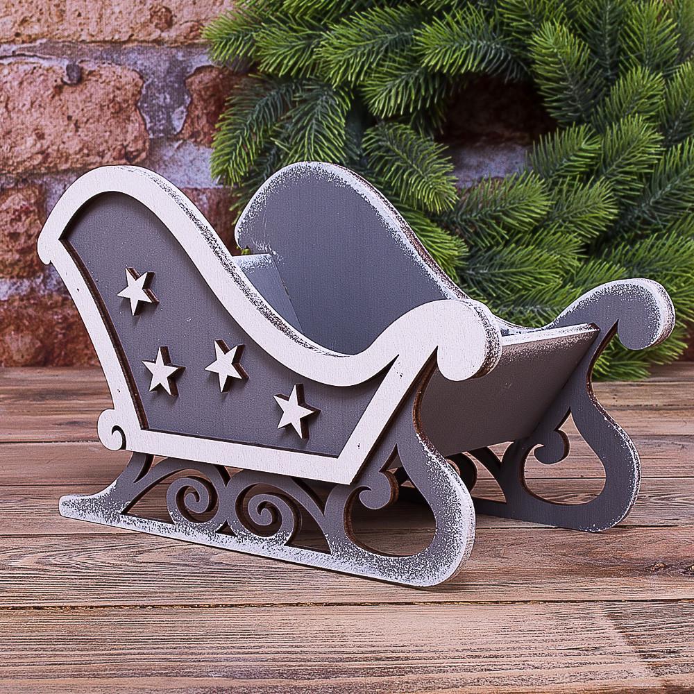 Кашпо Саночки со звездами Серый (1793-3)