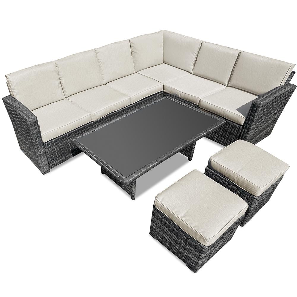 Меблі садові з ротангу Мілано + 2 Пуфа Правий кут Сірий