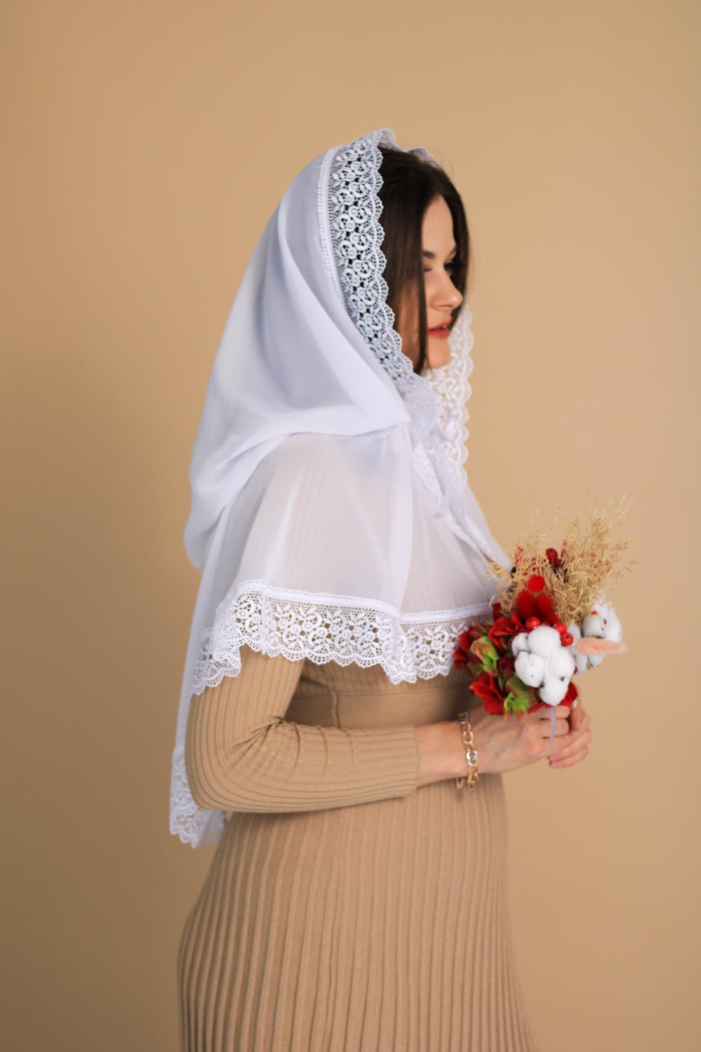 Палантин для храму на голову 80x120 см Білий (п017) - фото 7 Палантин для храму на голову 80x120 см Білий (п017) - фото 7