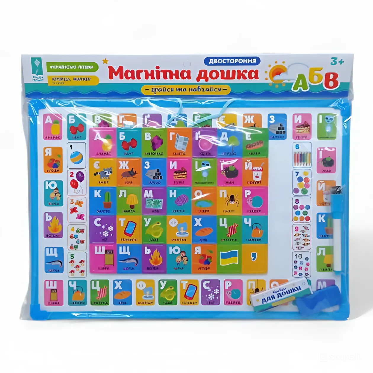 Дошка двостороння Країна Іграшок Алфавіт/крейда/маркер/губка українською 43,5х30 см (PL-7003ua)