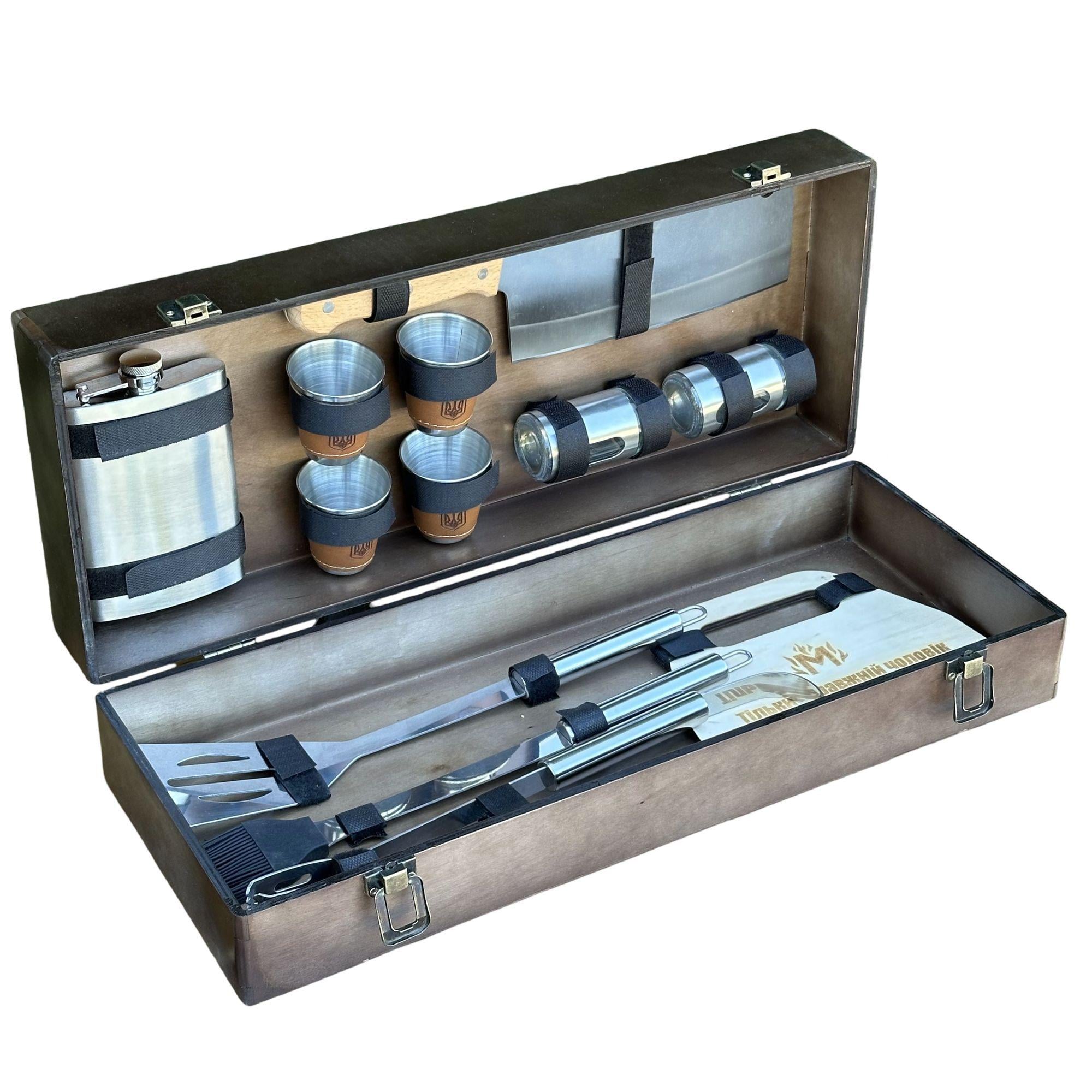 Набір для гриля шампурів у дерев'яному кейсі Mzavod Гриль міні 12 предметів Темне дерево (147-17-1191410000816)