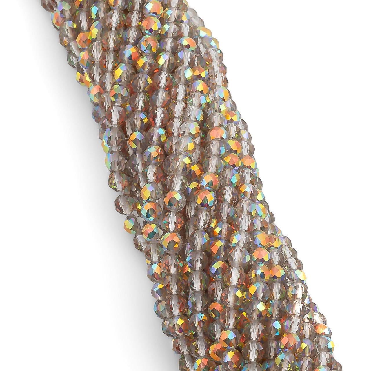 Бусины с круглой огранкой на нитке 37 см из шпинели 2 мм 200 шт. Оранжевый с прозрачным (БШ0002к52)