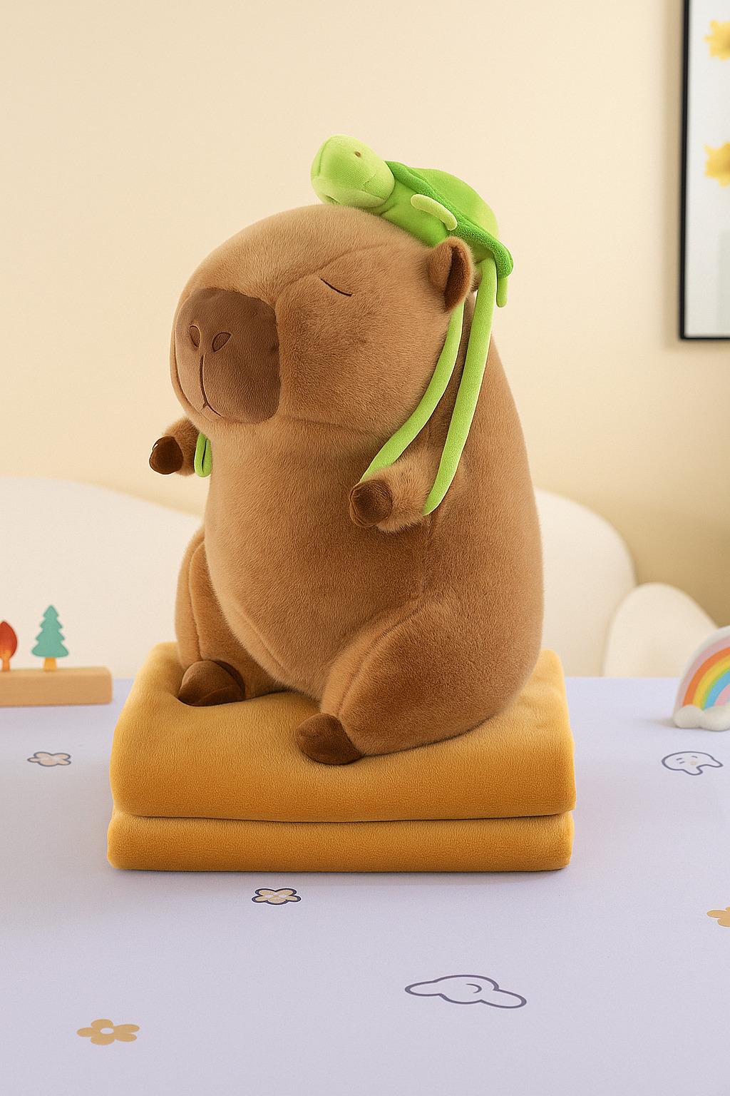 Мягкая игрушка с пледом в середине Капибара коричневая размер пледа 100х160 см Мягкая игрушка с пледом в середине Капибара коричневая размер пледа 100х160 см