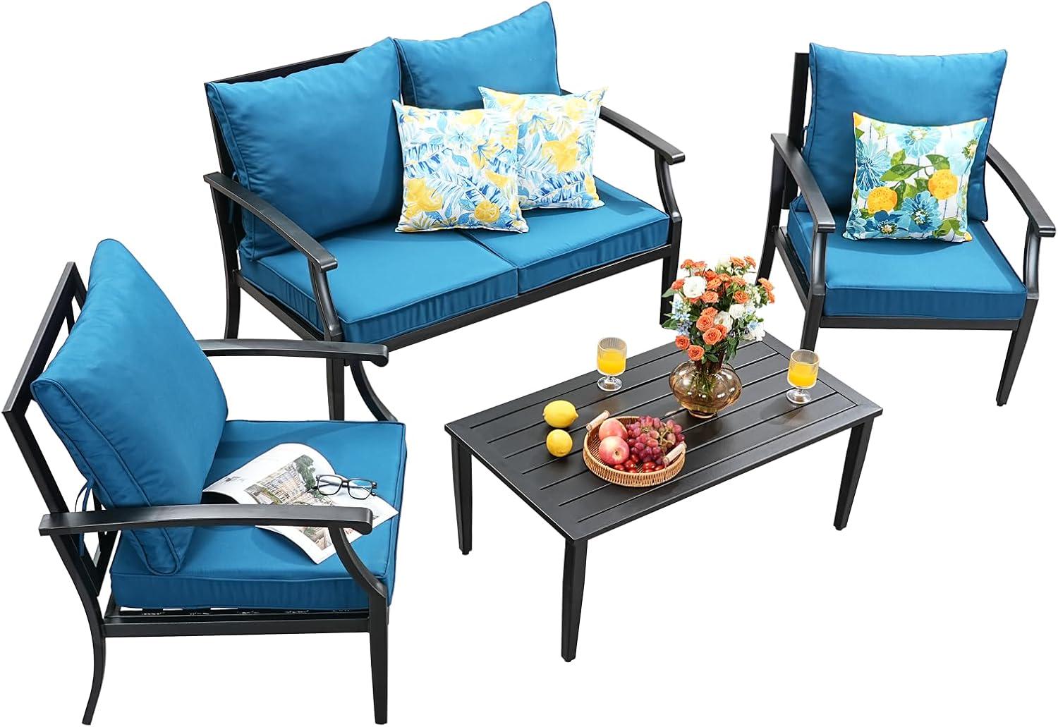 Комплект садовой мягкой мебели в стиле Loft с металлическим каркасом (KS-1266-YR)