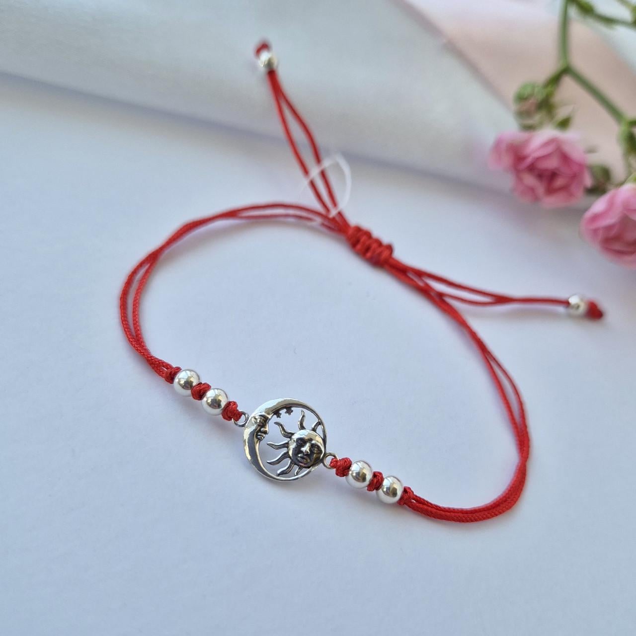 Браслет без каменів Місяць та Сонце срібло 925 проби чорнене 1,87 г Червоний (75298)