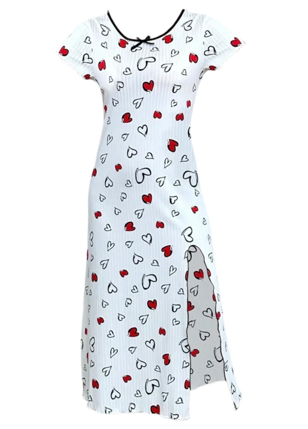 Ночная рубашка женская Night Inspiration в рубчик с разрезом и короткими рукавами S Черно-белый (1951-42-01) - фото 6