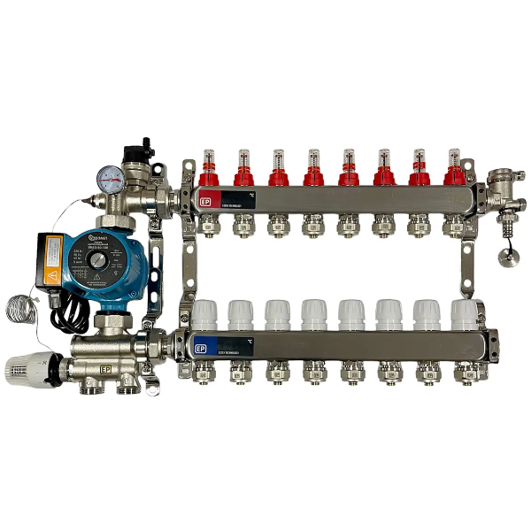Коллектор Europroduct 1"-3/4" на 8 выходов и смесительная группа с насосом
