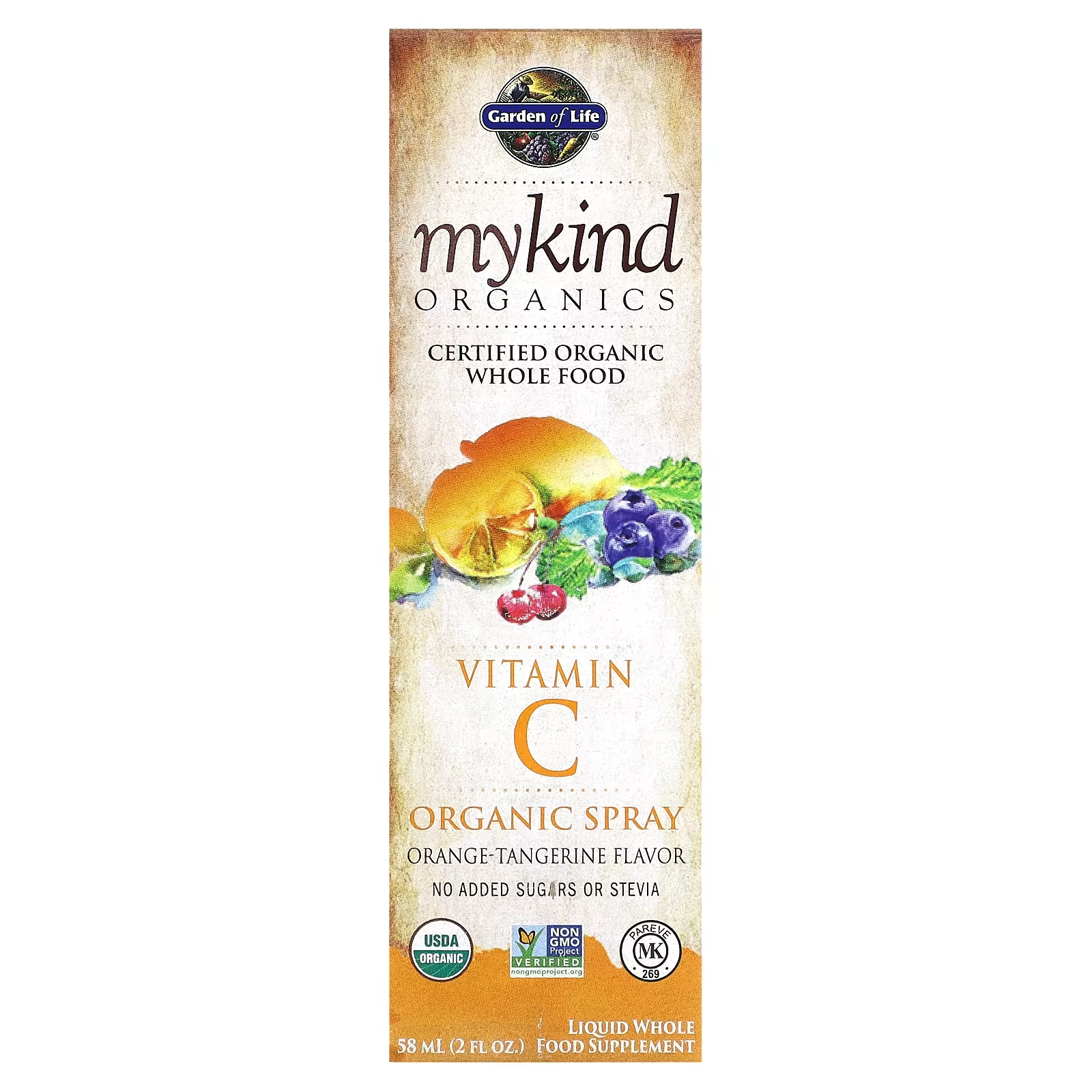 Спрей Garden of Life MyKind Organics з органічним вітаміном C смак апельсина і мандарина 58 мл