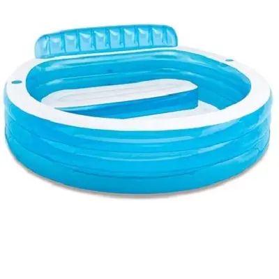 Басейн надувний для дітей від 3 років Intex 57190 590 л зі зливним клапаном вініловий 224х216х76 см Біло-блакитний