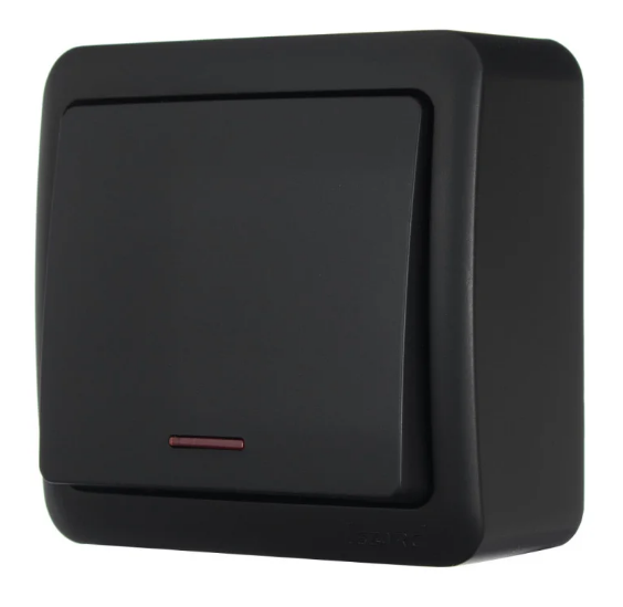 Выключатель накладной одинарный VIOLA с подсветкой Черный/Антрацитовый (26024767)