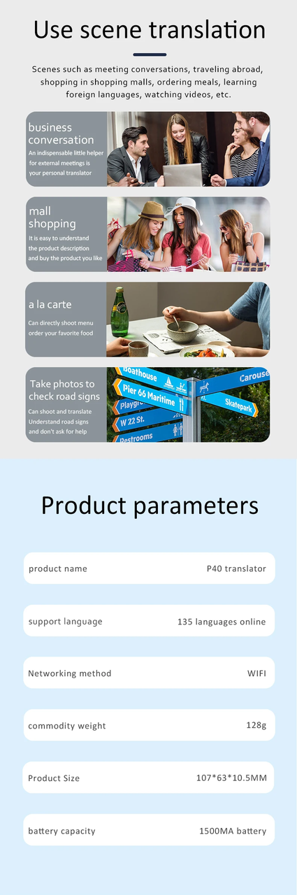 Электронный переводчик голосовой P40 на 135 языков с WiFi сенсорным экраном и фото-переводом Black - фото 7