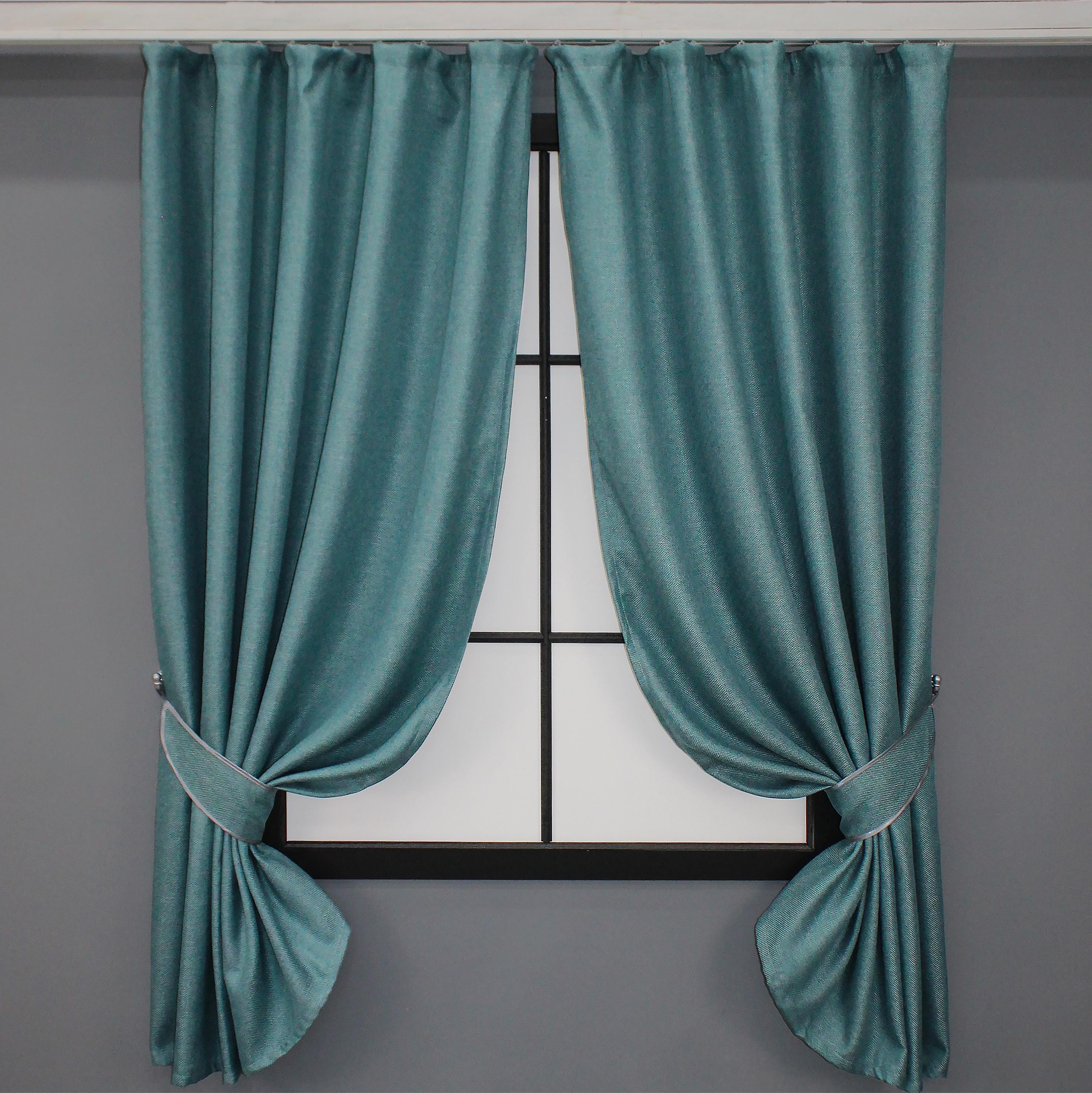 Комплект штор VR-Textil № 511ш лен-блекаут/мешковина 130х170 см 2 шт. Бирюзовый (35-0098)