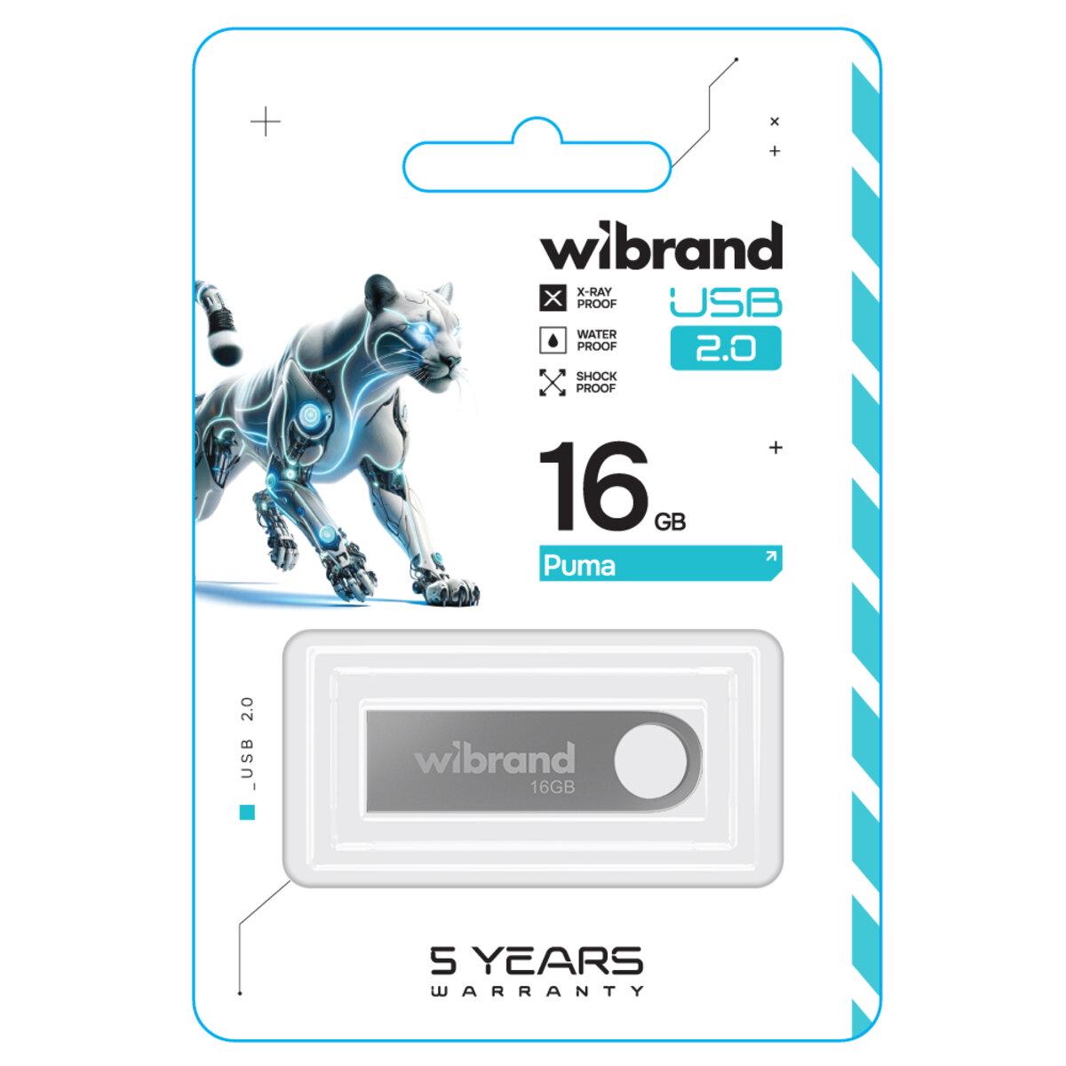 Флешка моноблок Flash Wibrand WI2.0/PU16U1S USB 2.0 Puma 16Gb Silver (600999) - фото 2