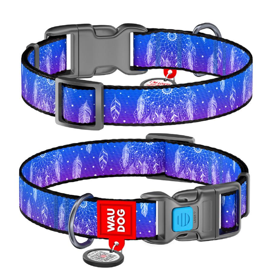Ошейник для собак нейлоновый Waudog Nylon Ловец снов с QR паспортом пластиковый фастекс XL 25 мм 35-58 см