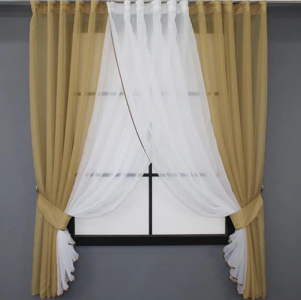 Комплект штор на кухню 400х170 см Темно-бежевый/белый (096к)