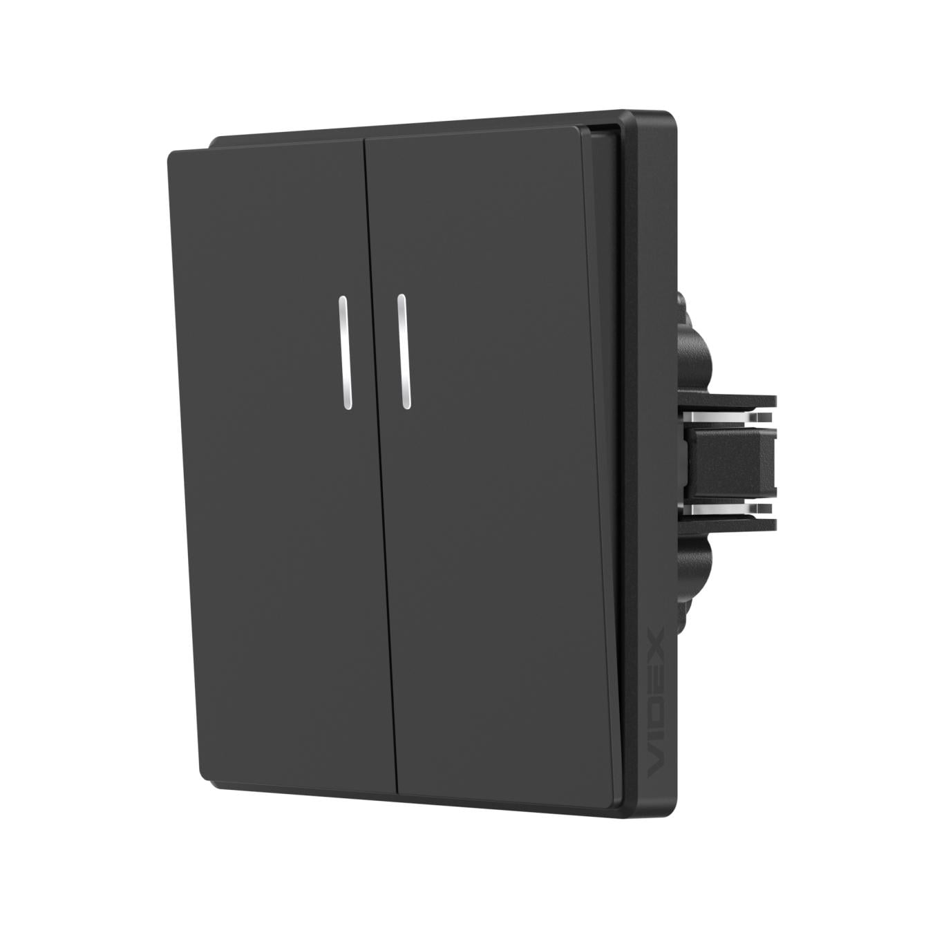 Выключатель двухклавишный Videx NOTA VF-NT-SW2L-BL с подсветкой Угольно-черный (28846)
