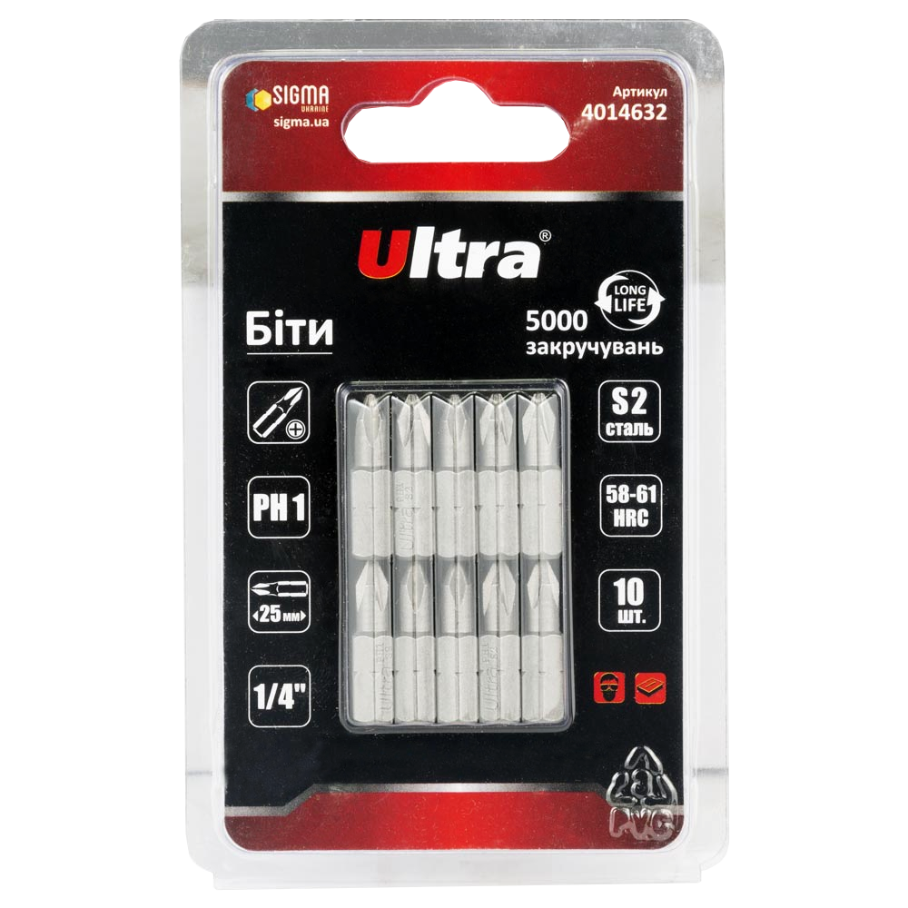 Биты Ultra РН1х25 мм сталь S2 10 шт. (4014632) Биты Ultra РН1х25 мм сталь S2 10 шт. (4014632)