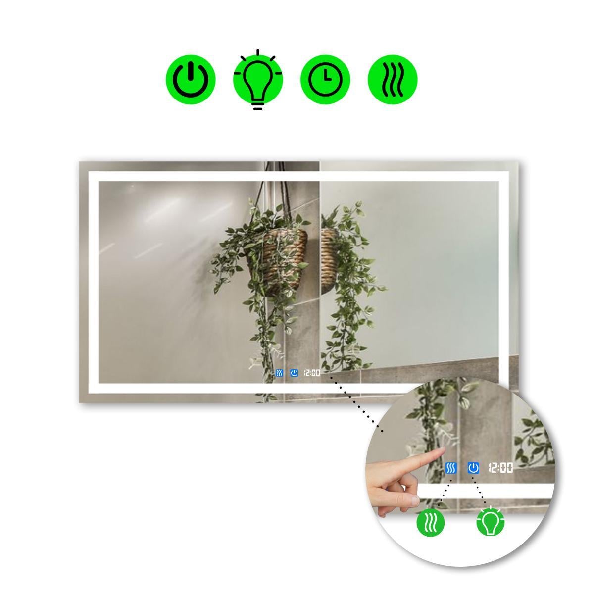 Зеркало Karnet LED с двумя сенсорными выключателями/часами и подогревом 80x60 см (13498768)