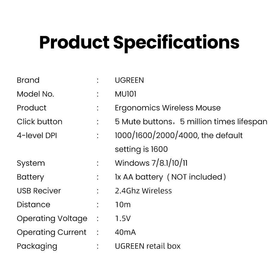 Мышка беспроводная UGREEN Bluetooth 5.0/2.4G с USB-приемником 4000 DPI 5 Черный (90395) - фото 7 Мышка беспроводная UGREEN Bluetooth 5.0/2.4G с USB-приемником 4000 DPI 5 Черный (90395) - фото 7