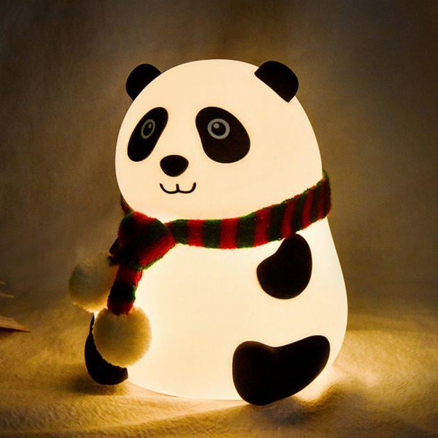 Ночник-светильник силиконовый Панда детский с шарфом новогодний