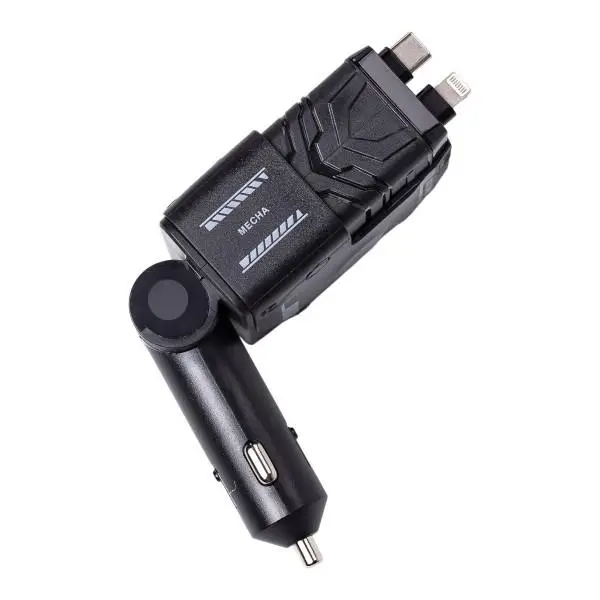 Зарядное устройство автомобильное 4в1 с выдвижным кабелем Черный (HP-A1B) - фото 5