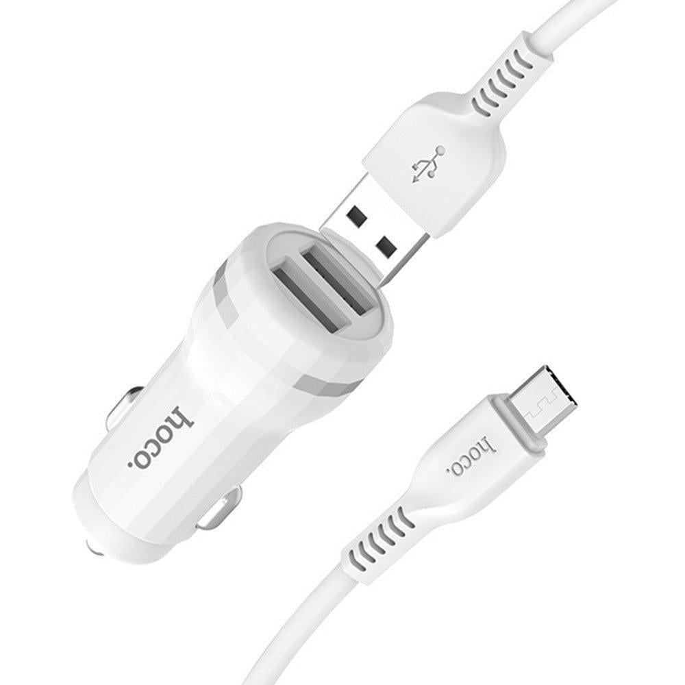 Устройство зарядное автомобильное Hoco Z27 2 USB кабель microUSB 2,4A (09996)