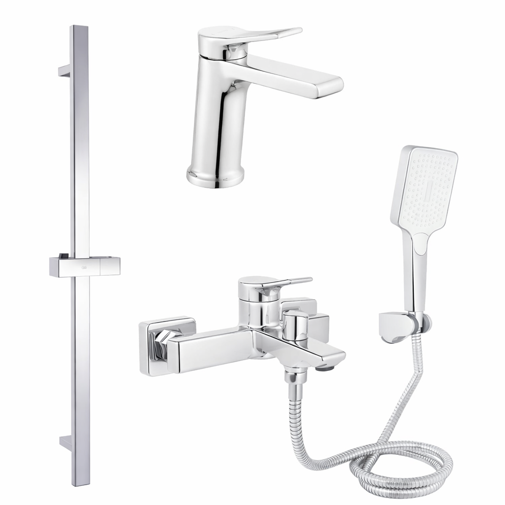 Комплект смесителей Qtap Arvin для ванной 3в1 умывальник/ванная/душевая стойка с ручным душем Хром (4864048638)