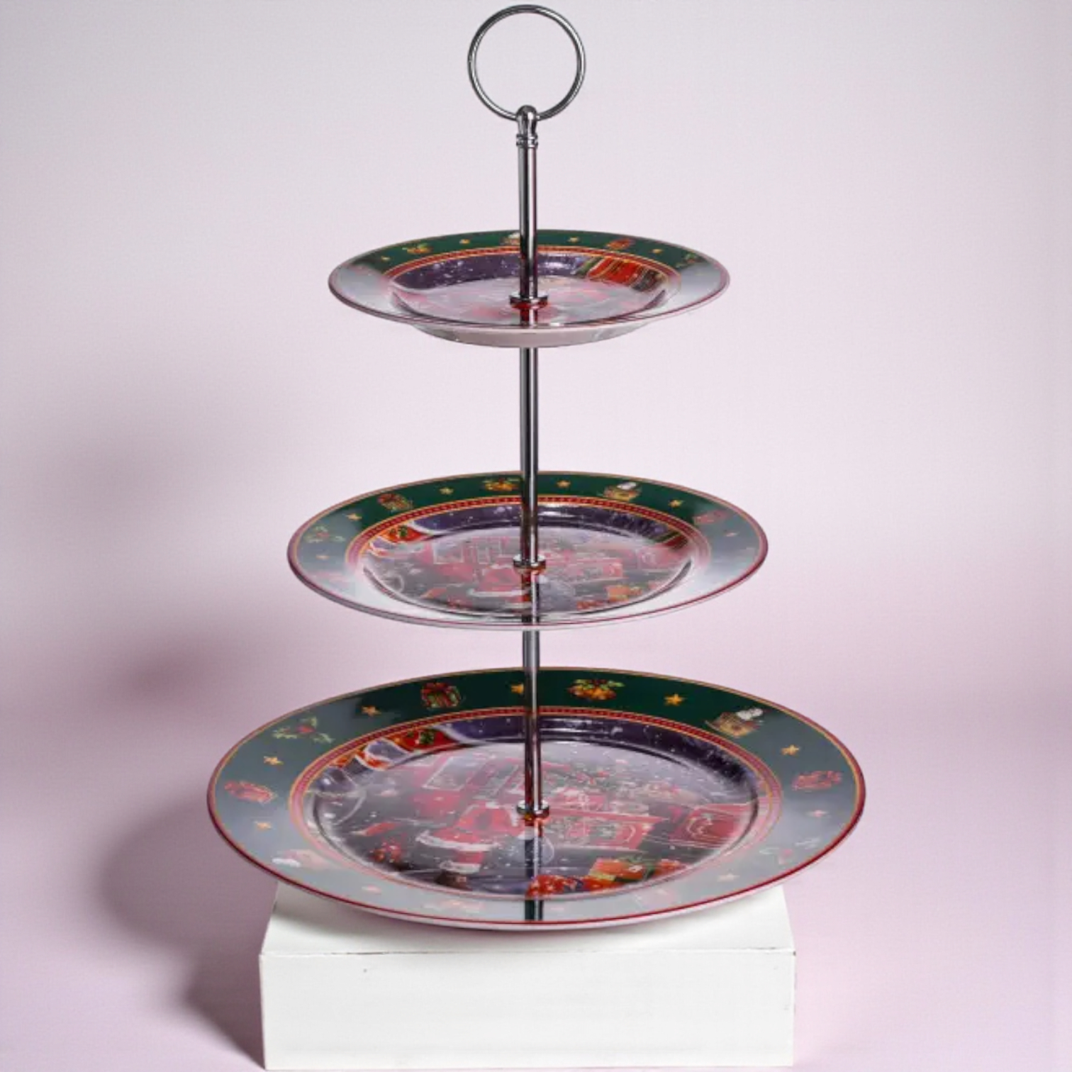 Етажерка порцелянова 3-ярусна кругла для фруктів та десертів Santa з різдвяним принтом 34 см Різнокольоровий (HP-SDHK-9) - фото 9 Етажерка порцелянова 3-ярусна кругла для фруктів та десертів Santa з різдвяним принтом 34 см Різнокольоровий (HP-SDHK-9) - фото 9