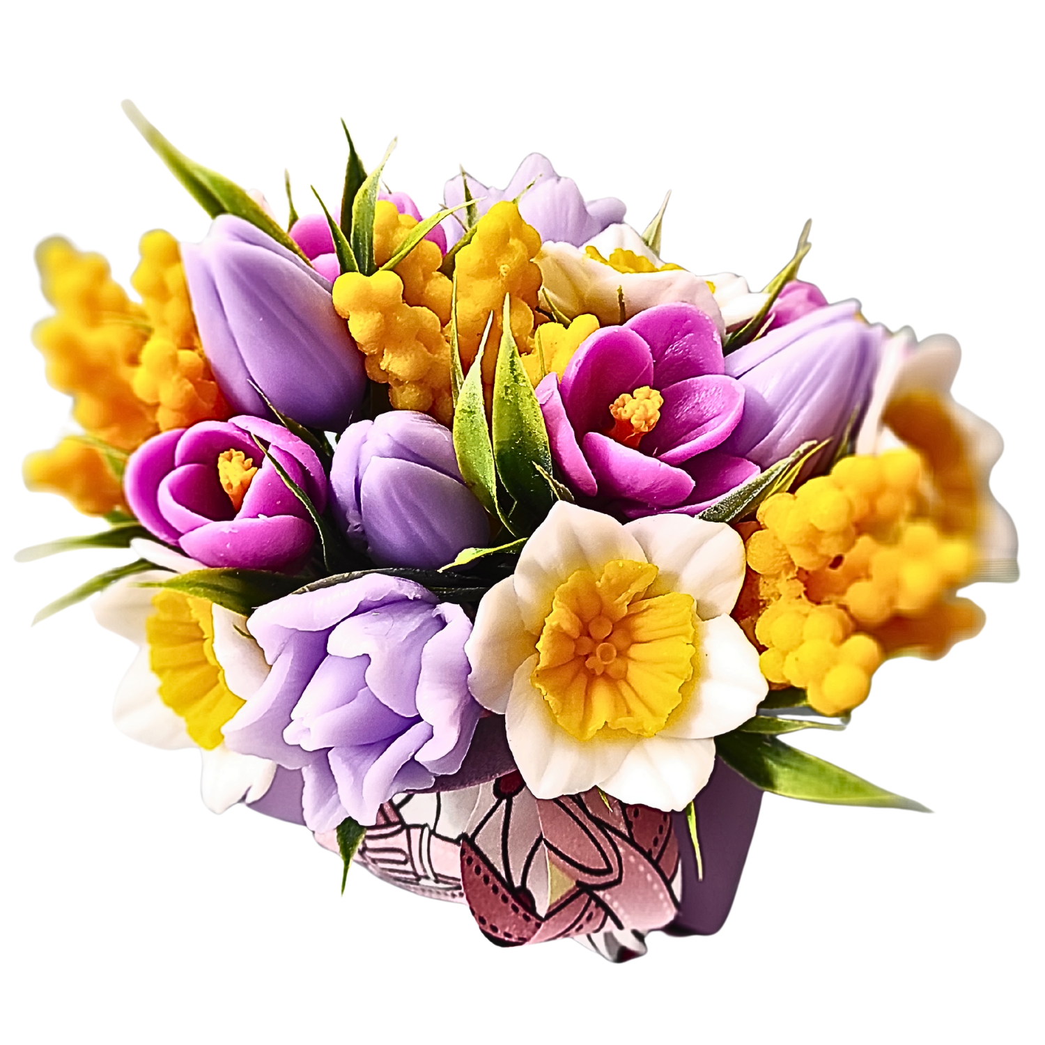 Букет цветов из мыла Bila Lileya Тюльпаны с нарциссами в сумке из экокожи (MB-00739) - фото 2 Букет цветов из мыла Bila Lileya Тюльпаны с нарциссами в сумке из экокожи (MB-00739) - фото 2