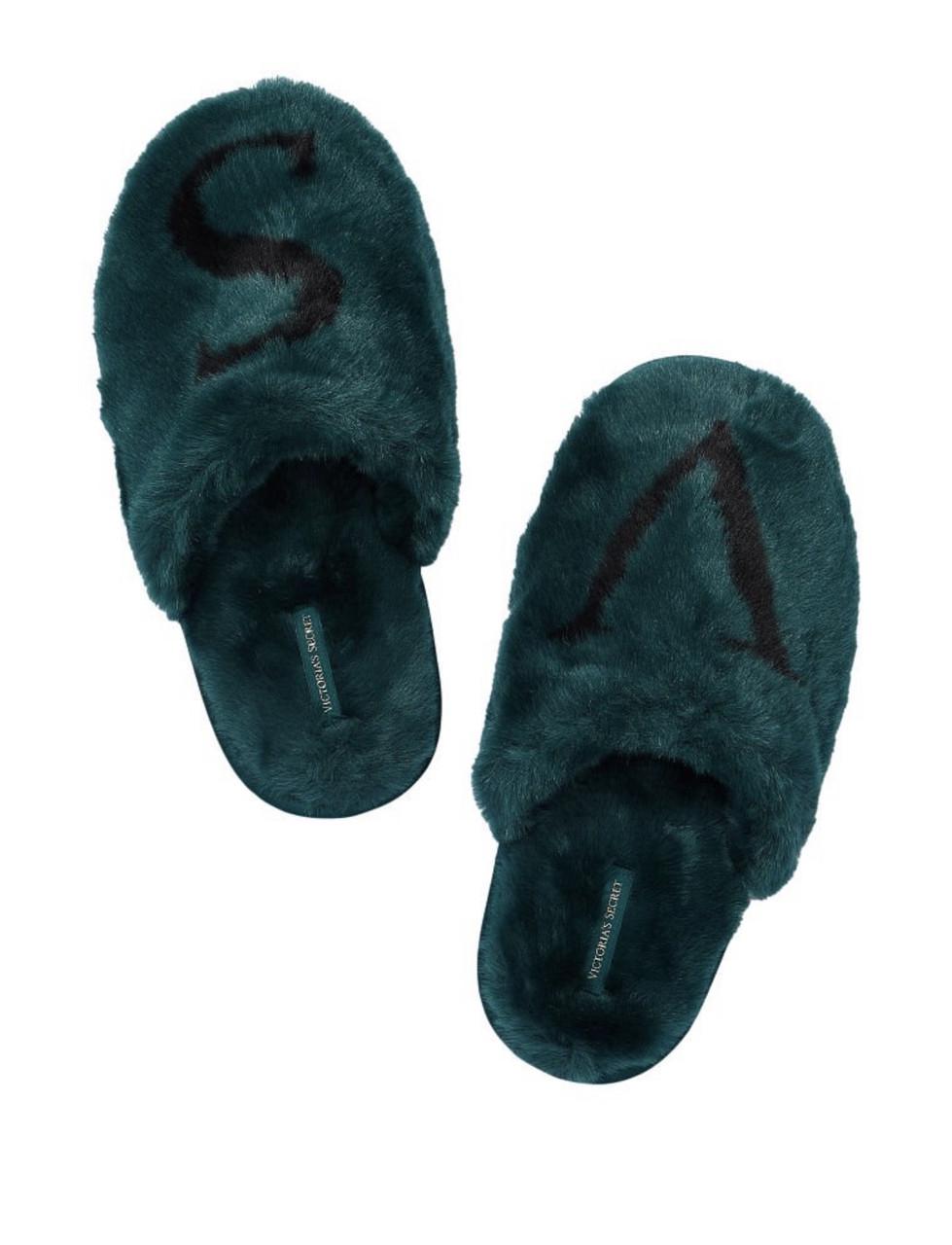 Тапочки домашние женские меховые Victoria's Secret Closed Toe Faux Fur Slipper Kir с логотипом Зеленый