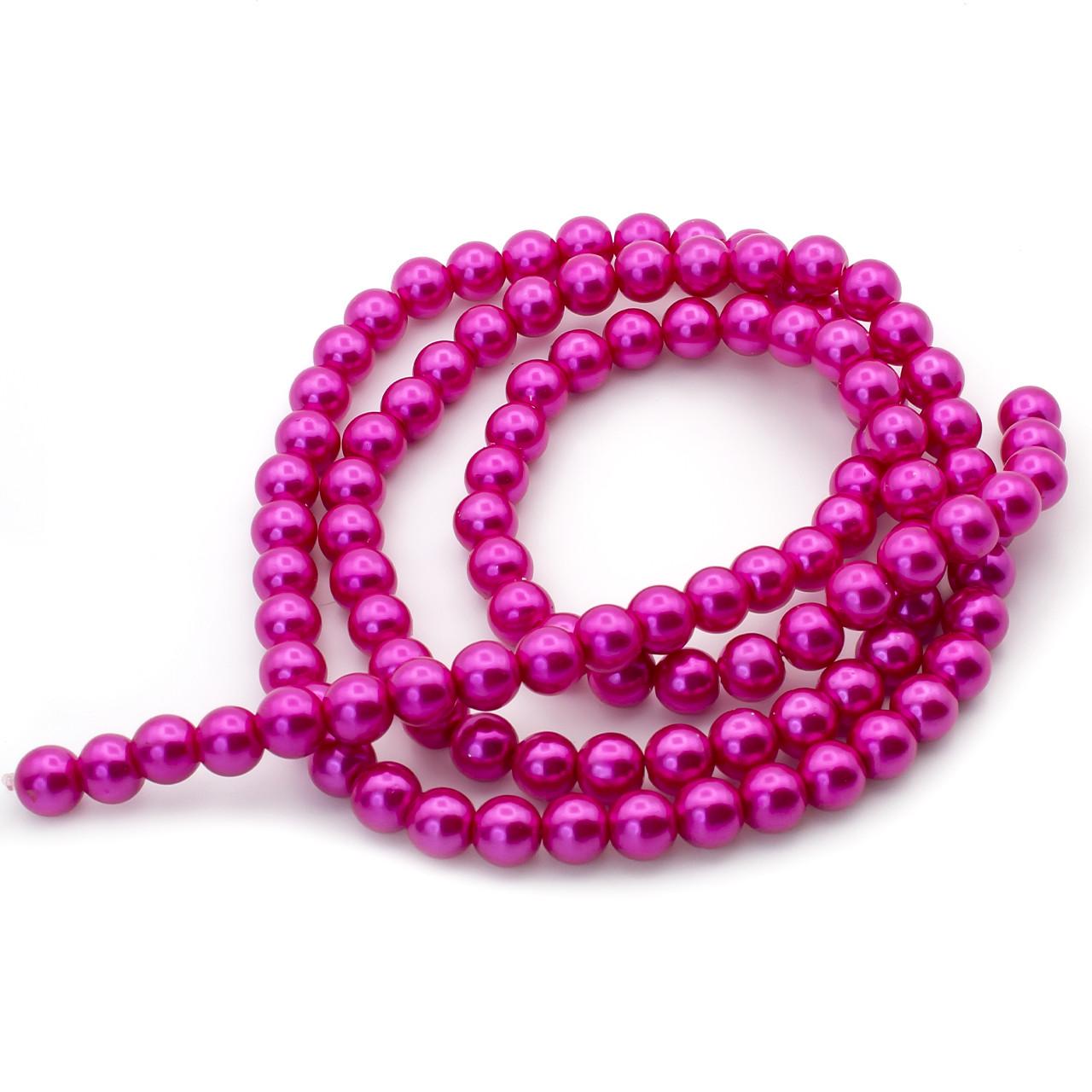 Бусины стеклянные на нитке под жемчуг 8 мм 80 см 105 шт. Фуксия (БЖ0008к60) Бусины стеклянные на нитке под жемчуг 8 мм 80 см 105 шт. Фуксия (БЖ0008к60)