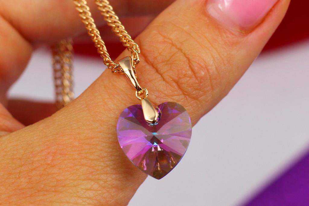 Кулон Xuping Jewelry Сваровски сердечко хамелеон 1,5 см Золотистый/Розовый