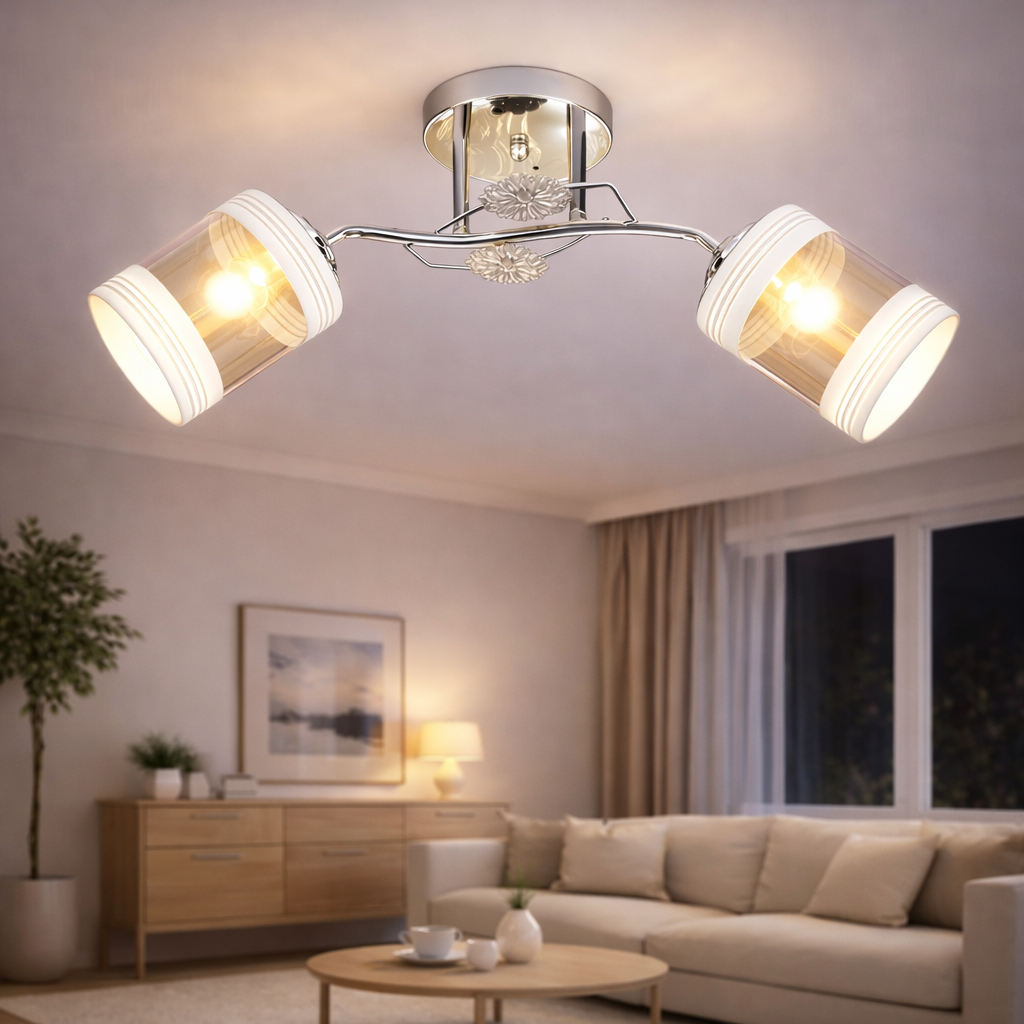 Люстра Valeso на два плафона с окантовкой под лампу Е27 Хром (2408B/2 CR)