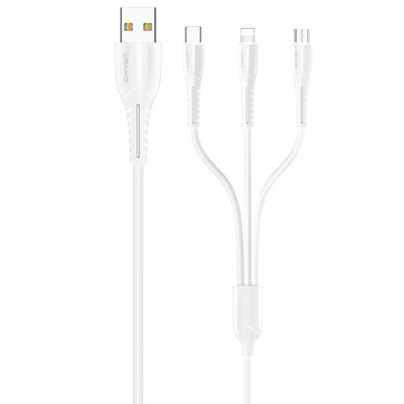 Кабель дата Usams US-SJ367 U35 3in1 USB to Combo 2A 1 м Белый (00000036473_1)