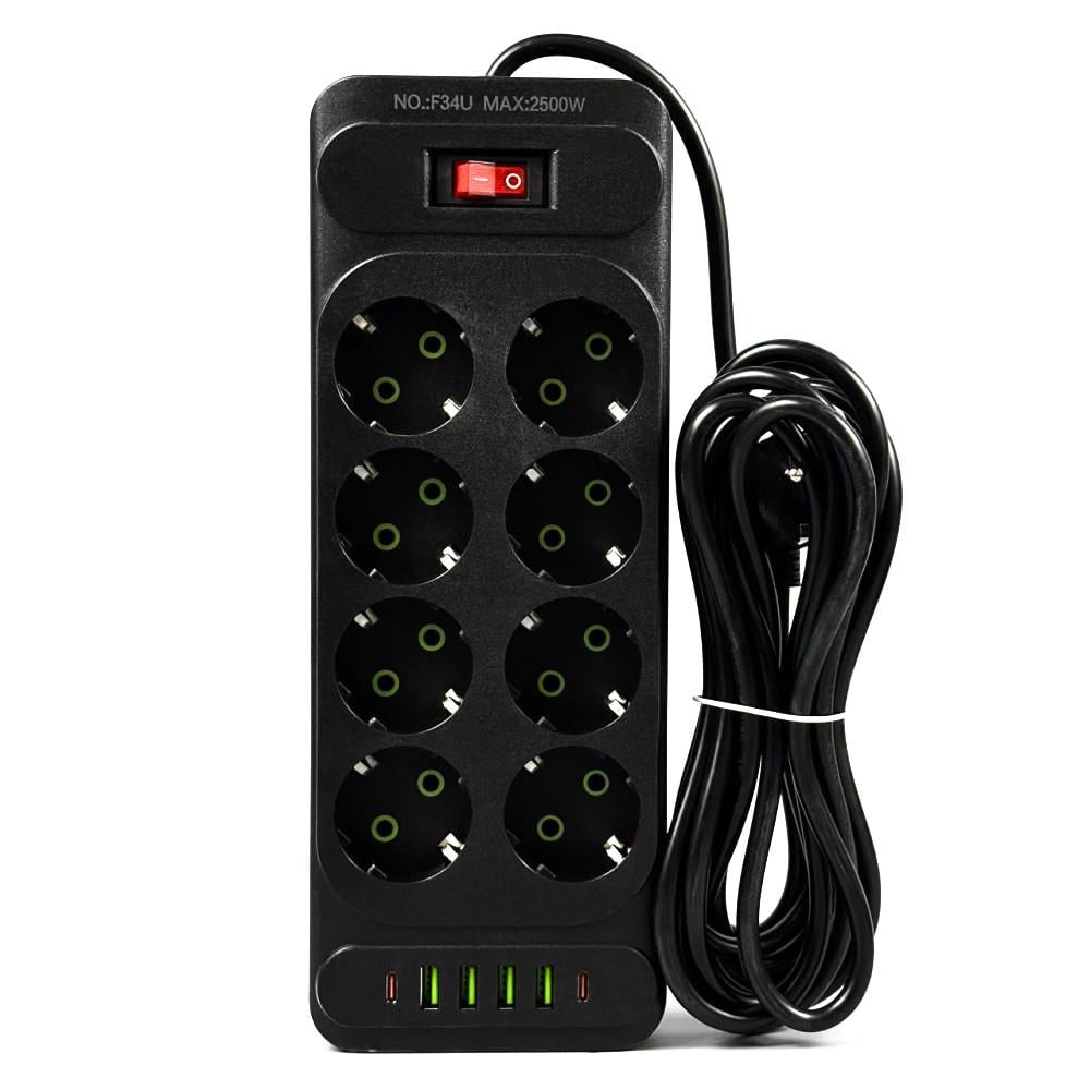 Удлинитель сетевой UA Power F34U 8 розеток 4 USB 2 Type-C 6 м Black (34188230)