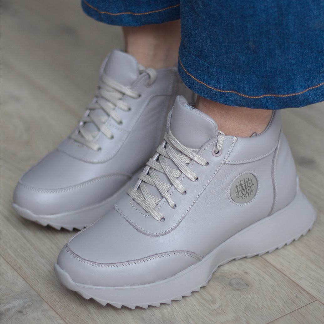 Кроссовки женские осенние на байке Zlett из натуральной кожи р. 38 Бежевый