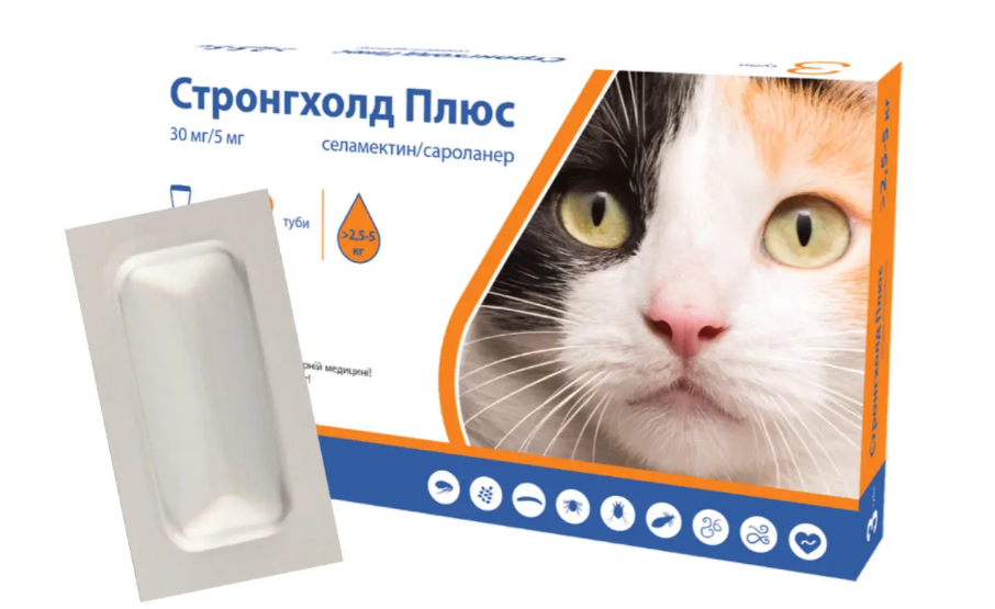 Краплі на холку для котів Стронгхолд Плюс Zoetis 30 мг 2,5-5 кг 0,5 мл 1 піпетка (35267263)