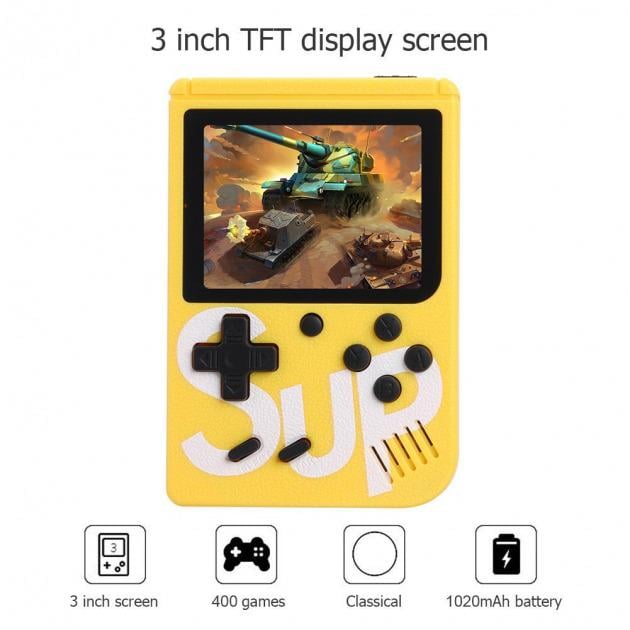 Консоль портативна ігрова з джойстиком Sup GameboyBox ретро з екраном 400 ігор Жовтий (140М) - фото 8