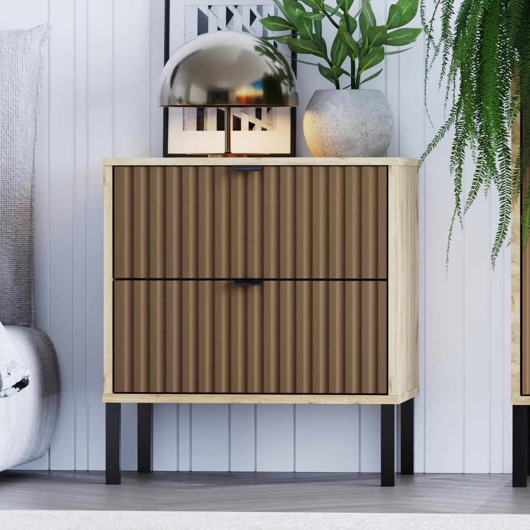 Тумба прикроватная DiPortes Флорида 2я W-18/П-18 МДФ 54/60/40 см Дуб крафт золотой / Жареный кофе (01602)